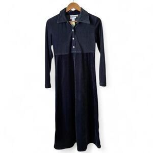 Joni and blair velvet and corduroy long sleeve maxi dress with button up collar
